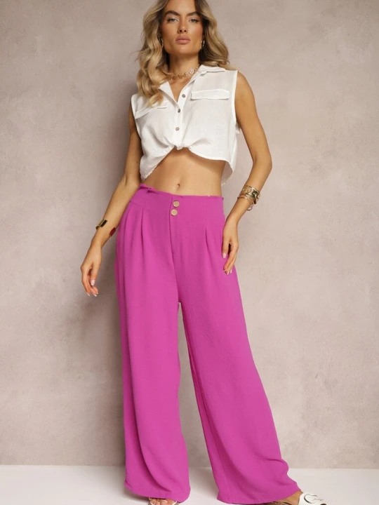 Zdjęcie produktu Fioletowe Spodnie w Stylu Alladynek High Waist Wykończone Gumką w Pasie Riselma R&f Fashion