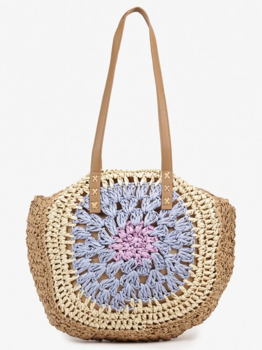 Zdjęcie produktu Fioletowo-Beżowa Pleciona Torebka w Stylu Boho Ulofina Caely