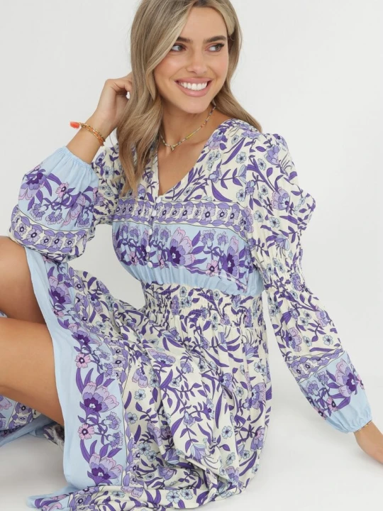 Zdjęcie produktu Fioletowo-Beżowa Sukienka Boho z Wiskozy Lohine Cflo