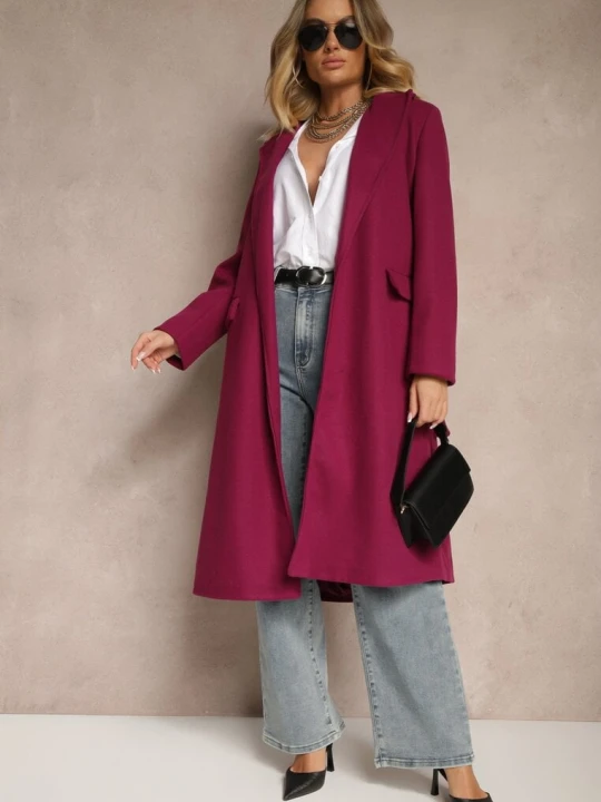 Zdjęcie produktu Fioletowy Taliowany Płaszcz z Wiązanym Paskiem Seraphique New Collection