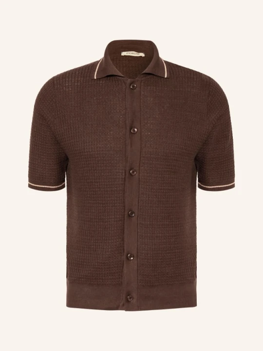 Zdjęcie produktu Fioroni Koszulka Z Dzianiny O Kroju Extra Slim Fit Z Dodatkiem Lnu braun CIEMNOBRĄZOWY