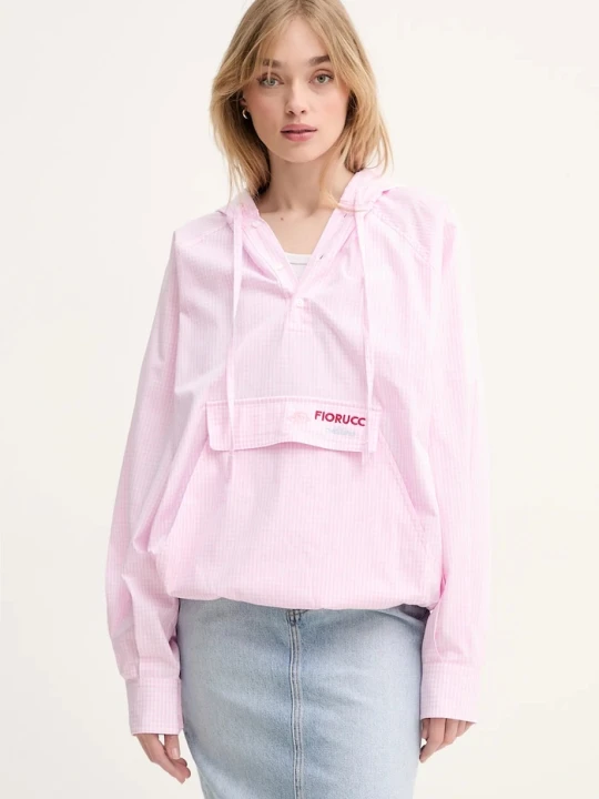 Zdjęcie produktu Fiorucci bluza bawełniana Gingham Logo Hoodie Shirt różowy