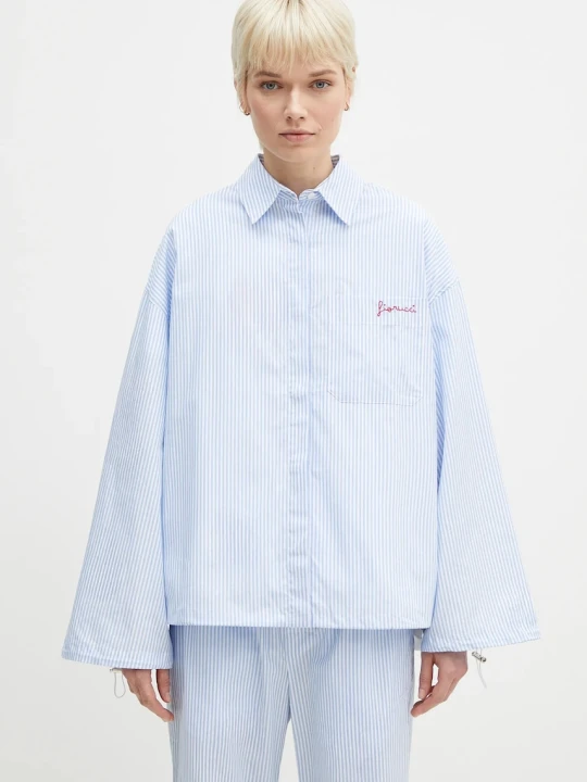 Zdjęcie produktu Fiorucci koszula bawełniana Striped Embroidered Drawstring Shirt