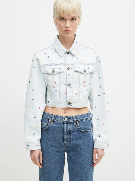 Zdjęcie produktu Fiorucci kurtka jeansowa bawełniana Confetti Dot Cropped Denim