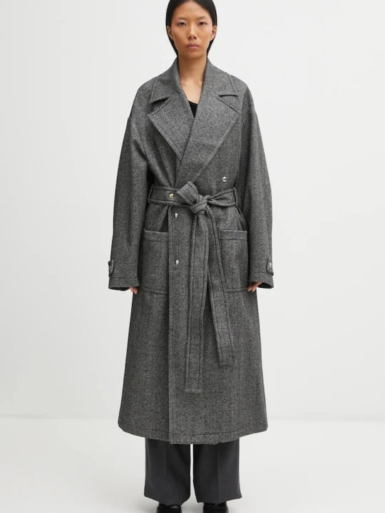 Zdjęcie produktu Fiorucci płaszcz z dodatkiem wełny Herringbone Maxi czarny