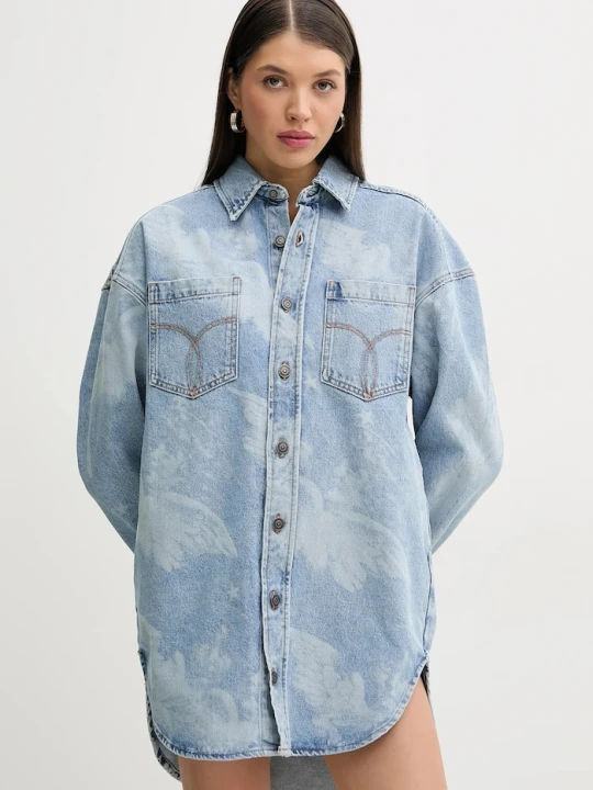 Zdjęcie produktu Fiorucci sukienka jeansowa Angel Print Denim Shirt Dress niebieski