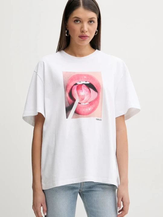 Zdjęcie produktu Fiorucci t-shirt bawełniany Lollipop Mouth Print Boxy T-Shirt biały