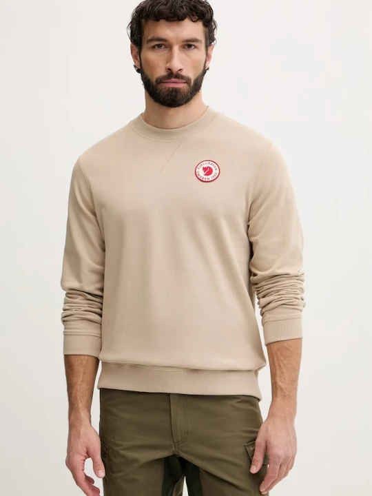 Zdjęcie produktu Fjallraven bluza sportowa męska bawełniana 1960 Logo Badge Sweater Fjällräven beżowy