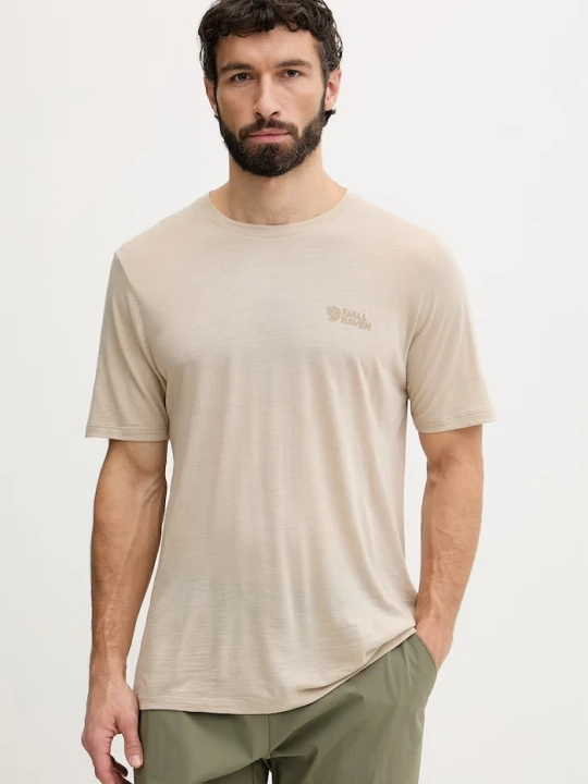 Zdjęcie produktu Fjallraven t-shirt męski z dodatkiem wełny Abisko Wool Fjällräven beżowy