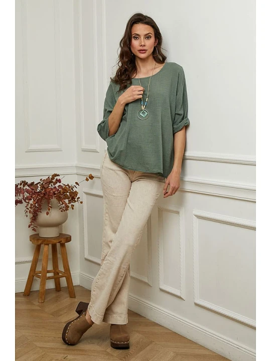 Zdjęcie produktu Fleur de Lin Bluzka "Guimauve" w kolorze khaki rozmiar: L