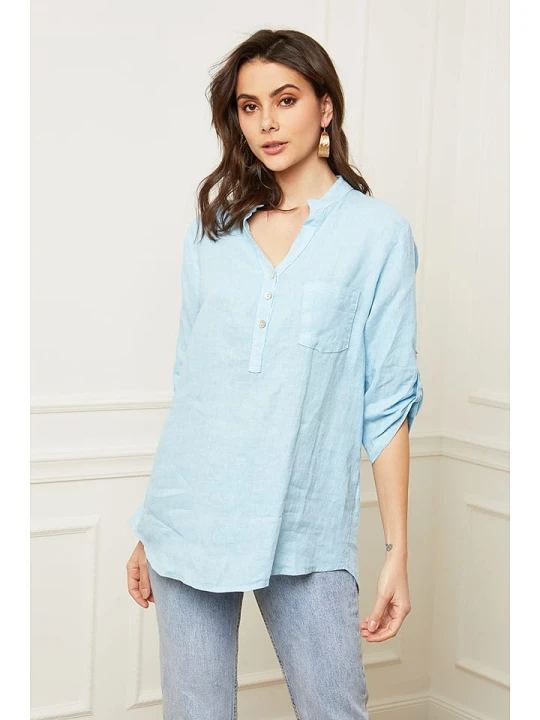 Zdjęcie produktu Fleur de Lin Lniana bluzka "Bjorg" w kolorze błękitnym rozmiar: XL