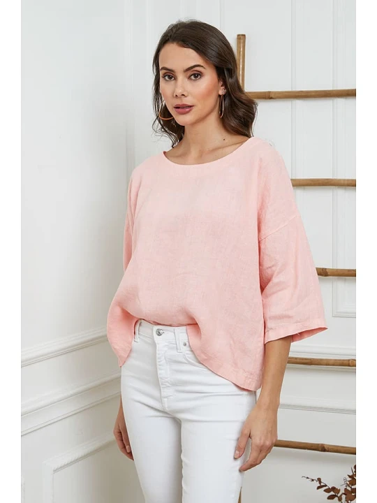 Zdjęcie produktu Fleur de Lin Lniana bluzka "Georginia" w kolorze jasnoróżowym rozmiar: XL