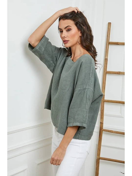 Zdjęcie produktu Fleur de Lin Lniana bluzka "Georginia" w kolorze khaki rozmiar: XL