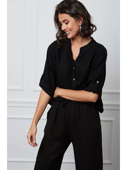 Zdjęcie produktu Fleur de Lin Lniana bluzka "Helly" w kolorze czarnym rozmiar: XL
