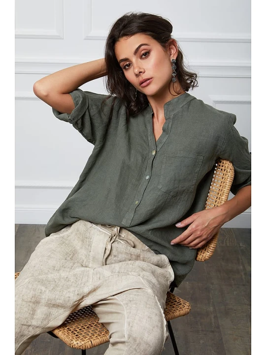 Zdjęcie produktu Fleur de Lin Lniana bluzka "Helly" w kolorze khaki rozmiar: XXL