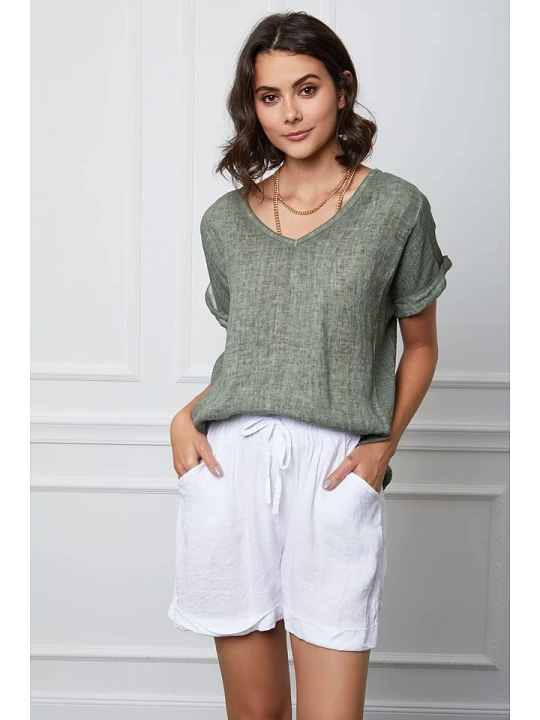 Zdjęcie produktu Fleur de Lin Lniana koszulka "Fabius" w kolorze khaki rozmiar: L