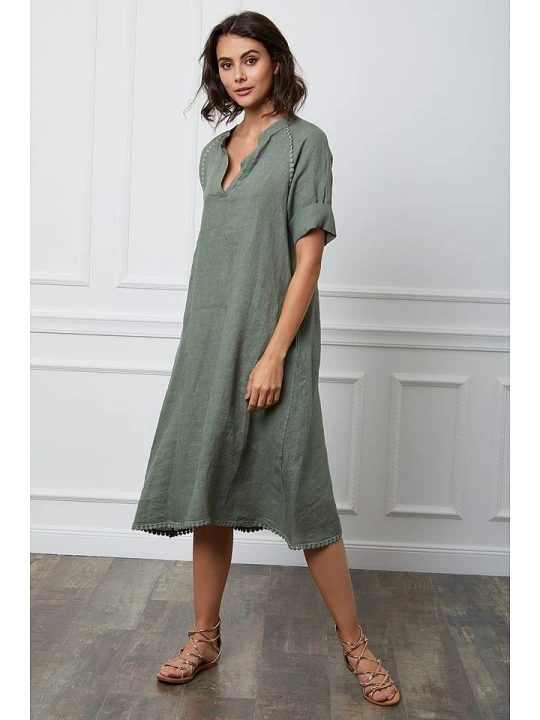 Zdjęcie produktu Fleur de Lin Lniana sukienka "Granel" w kolorze khaki rozmiar: M