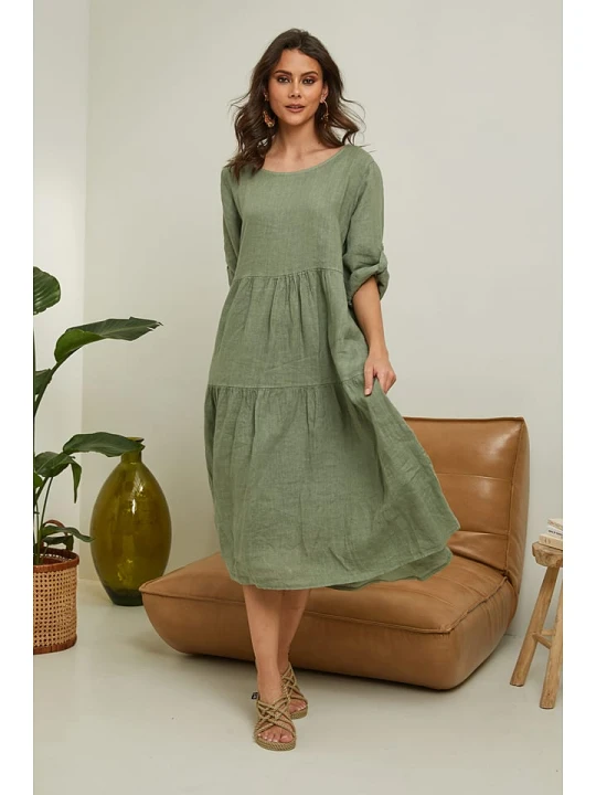 Zdjęcie produktu Fleur de Lin Lniana sukienka "Lantana" w kolorze khaki rozmiar: S