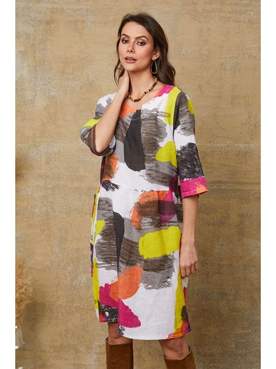 Zdjęcie produktu Fleur de Lin Lniana sukienka "Quincy" w kolorze białym ze wzorem rozmiar: XL