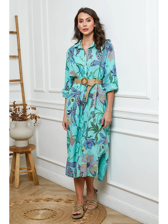 Zdjęcie produktu Fleur de Lin Lniana sukienka w kolorze turkusowym rozmiar: XXL