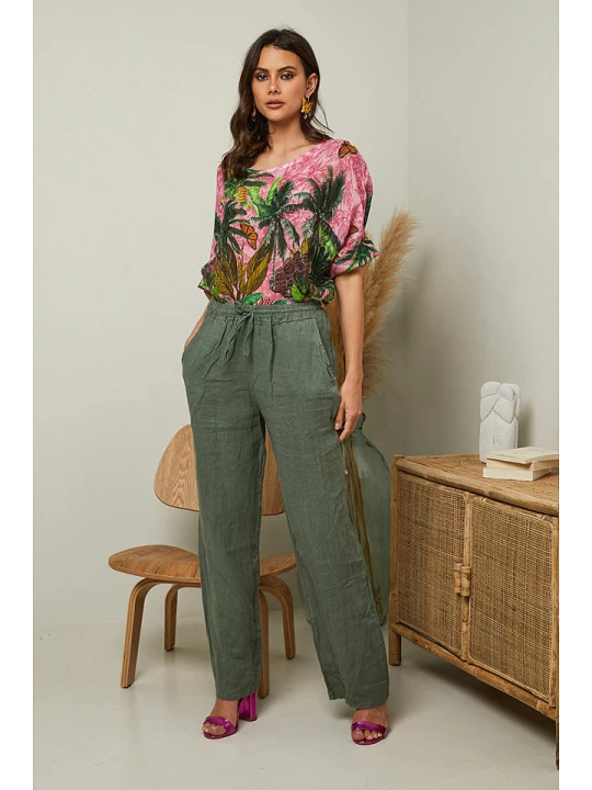 Zdjęcie produktu Fleur de Lin Lniane spodnie "Garancel" w kolorze khaki rozmiar: L