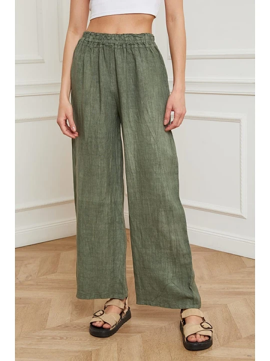 Zdjęcie produktu Fleur de Lin Lniane spodnie "Garibaldi" w kolorze khaki rozmiar: XXL