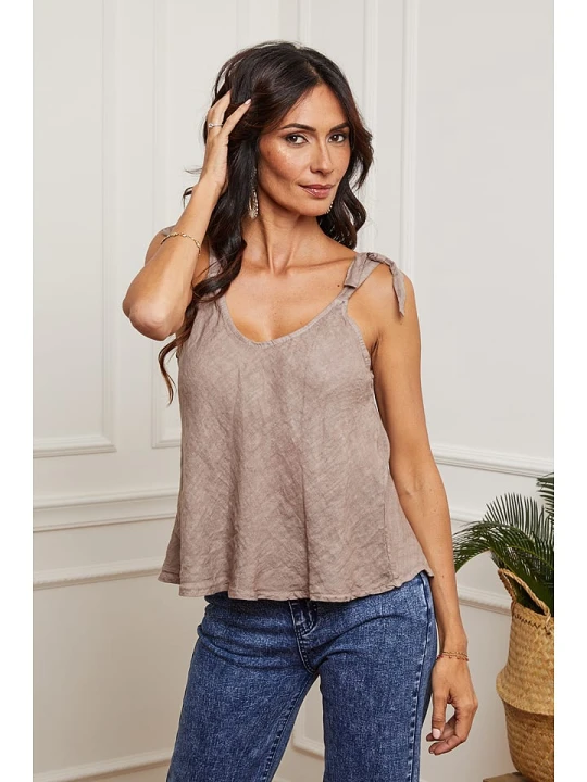 Zdjęcie produktu Fleur de Lin Lniany top "Filiale" w kolorze beżowym rozmiar: XXL