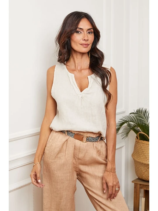 Zdjęcie produktu Fleur de Lin Lniany top "Harley" w kolorze kremowym rozmiar: XL