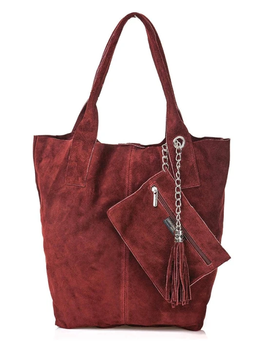 Zdjęcie produktu Florence Bags Skórzany shopper bag "Croas" w kolorze bordowym - 33 x 40 x 15 cm rozmiar: onesize