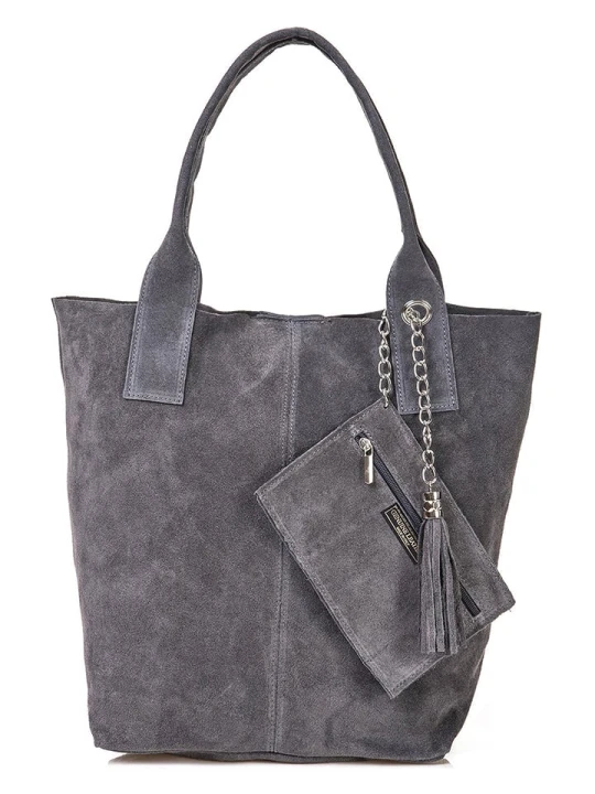Zdjęcie produktu Florence Bags Skórzany shopper bag "Croas" w kolorze szarym - 33 x 40 x 15 cm rozmiar: onesize