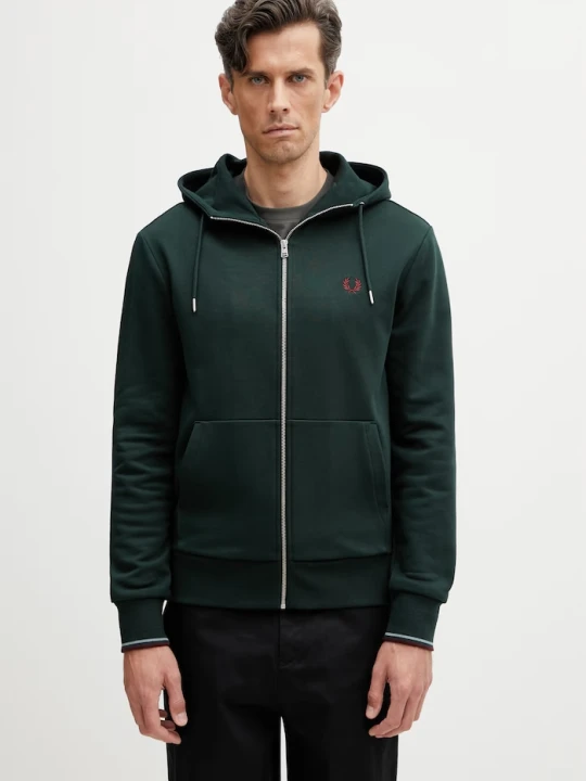 Zdjęcie produktu Fred Perry bluza rozpinana z kapturem męska bawełniana zielony