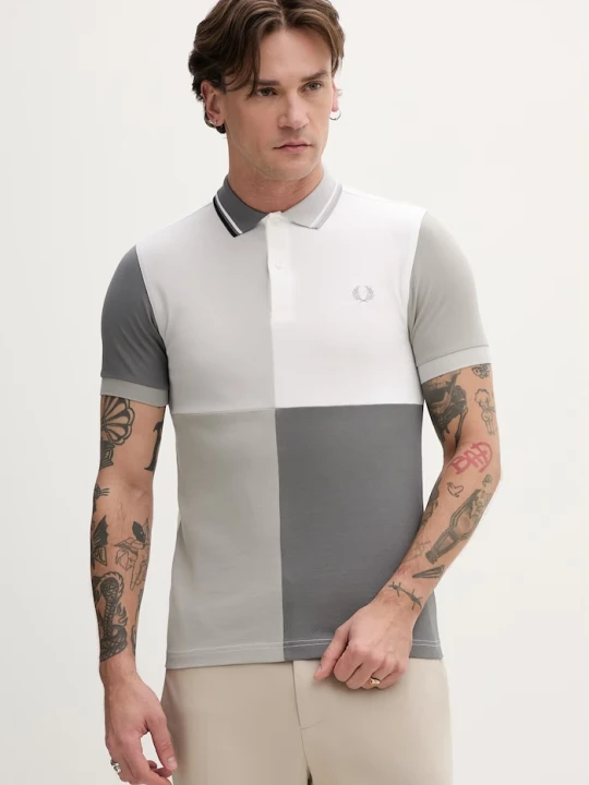 Zdjęcie produktu Fred Perry polo bawełniane Beams Grid Design Shirt szary