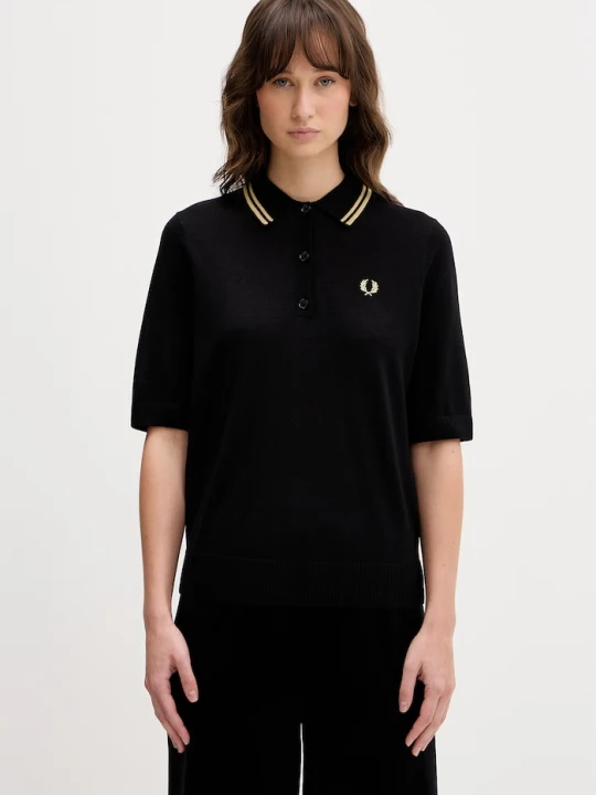 Zdjęcie produktu Fred Perry polo swetrowe damskie z wełną czarny