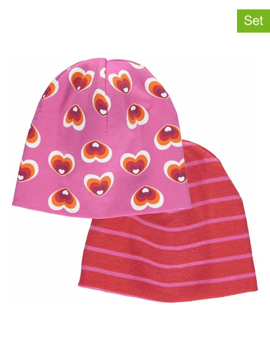 Zdjęcie produktu Fred´s World by GREEN COTTON Czapki beanie (2 szt.) "Heart" w kolorze czerwono-różowym rozmiar: 68 / 74 Fred's World By GREEN COTTON