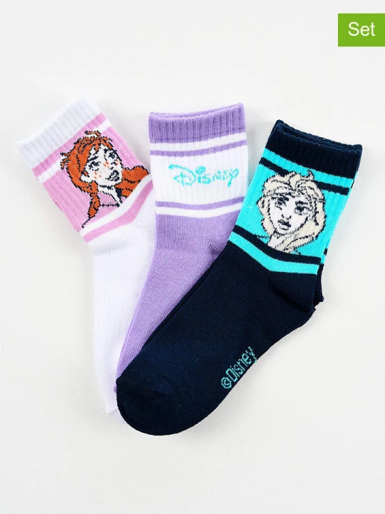 Zdjęcie produktu FROZEN Skarpety (3 pary) "Kraina Lodu" w kolorze granatowym, fioletowym i białym rozmiar: 23-26
