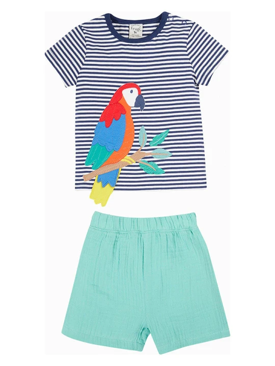 Zdjęcie produktu Frugi 2-częściowy zestaw "Parrot" w kolorze granatowo-biało-turkusowym rozmiar: 74 / 80