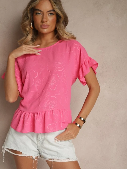 Zdjęcie produktu Fuksjowa Bluzka Oversize Ozdobiona Falbanami Liriele J Studio Różowy