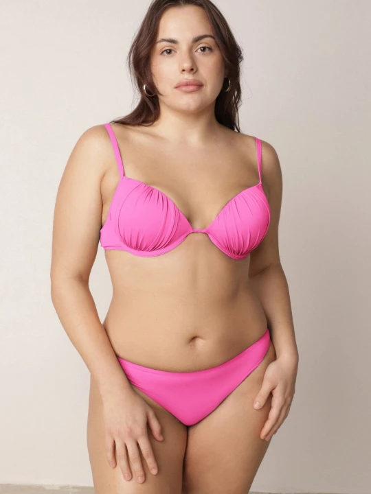 Zdjęcie produktu Fuksjowe Bikini Marszczony Biustonosz i Klasyczne Majtki Figi Mhyrera Swest Różowy