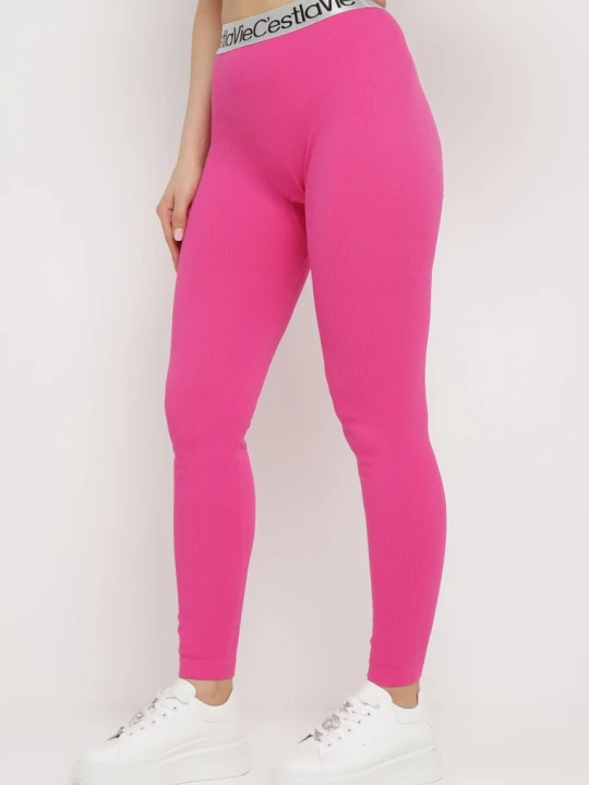 Zdjęcie produktu Fuksjowe Elastyczne Legginsy z Szeroką Gumą w Pasie Rindama Elsa.m By May Różowy