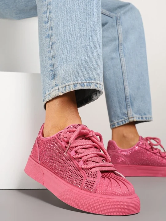 Zdjęcie produktu Fuksjowe Sneakersy na Grubej Podeszwie z Cyrkoniami Lisariana Seastar Różowy