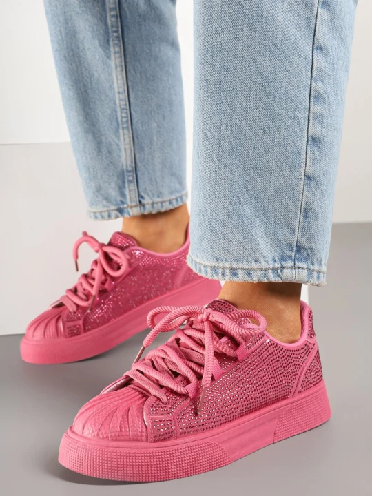 Zdjęcie produktu Fuksjowe Sneakersy Ozdobione Cyrkoniami na Platformie Lisavionea Seastar Różowy