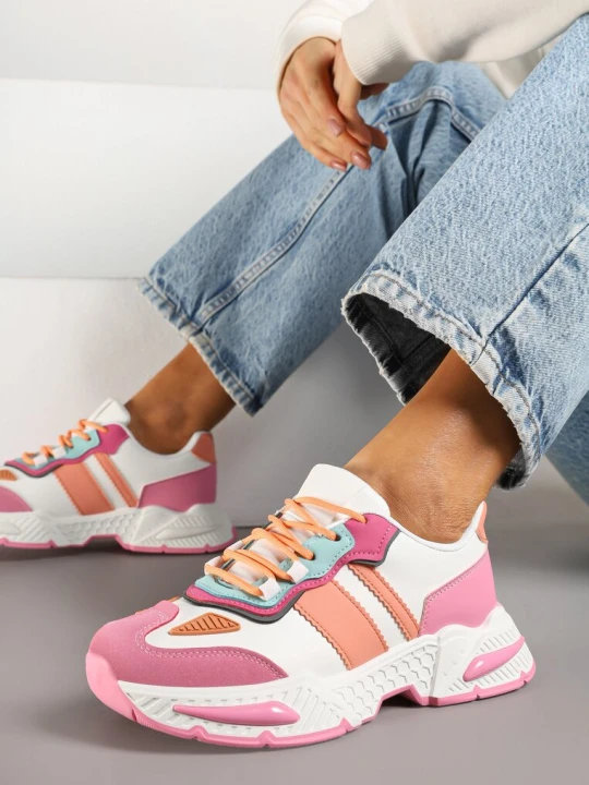 Zdjęcie produktu Różowo-Białe Sneakersy Streetwearowe z Kontrastowymi Przeszyciami Ilirenas Seastar