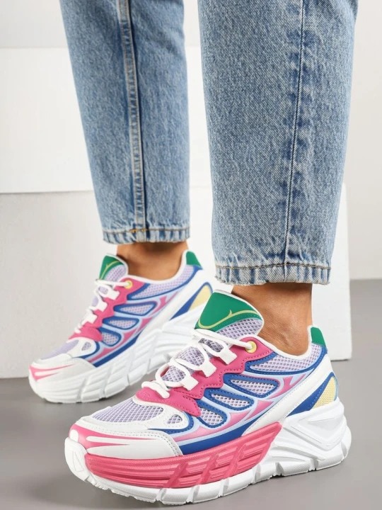 Zdjęcie produktu Fuksjowe Sneakersy w Streetwearowym Stylu na Grubej Podeszwie z Tłoczeniami Siltewi Gogo Gogo Różowy