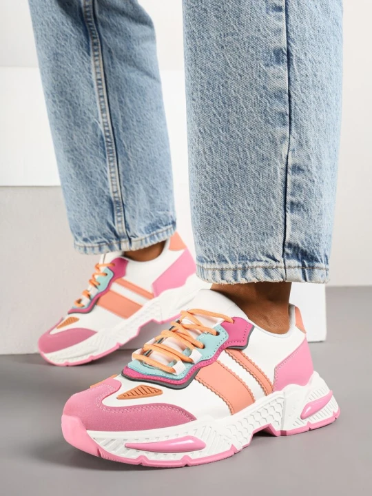 Zdjęcie produktu Różowo-Białe Sneakersy w Streetwearowym Stylu z Ozdobnymi Przeszyciami Isallena Seastar