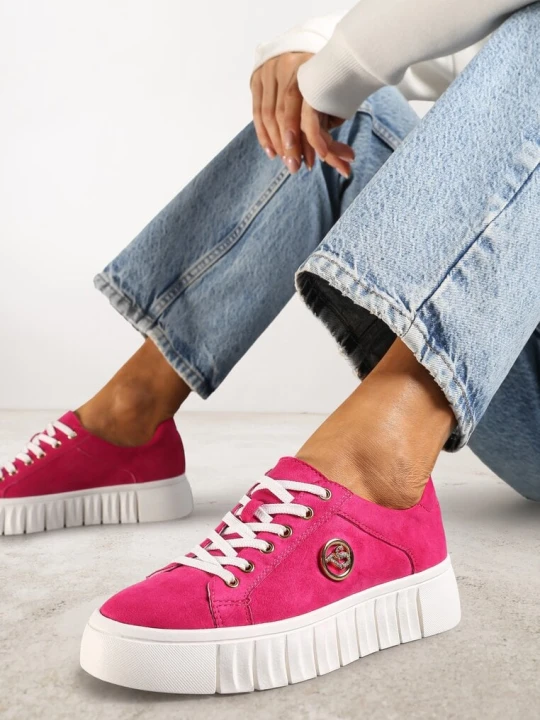 Zdjęcie produktu Fuksjowe Sznurowane Sneakersy Vices na Platformie z Tłoczeniem i Metaliczną Aplikacją Lavfedi Różowy