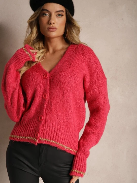 Zdjęcie produktu Fuksjowy Kardigan Przeszyty Metaliczną Nicią Vorttisa Miss Poem Różowy