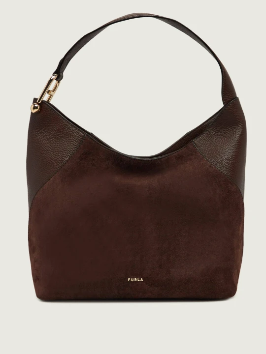 Zdjęcie produktu Furla Hobo Furla Lara | zamsz | z dodatkiem skóry brązowy