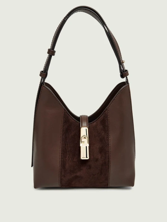 Zdjęcie produktu Furla Skórzana torebka na ramię Furla Goccia | zamsz brązowy