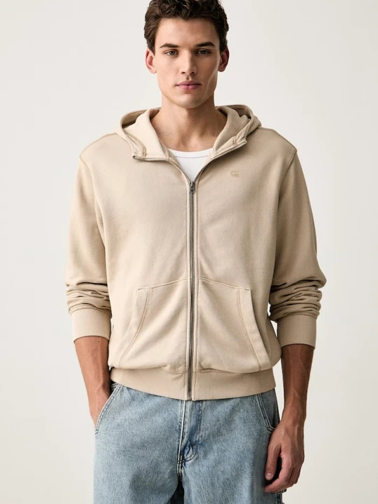 Zdjęcie produktu G-Star bluza rozpinana męska bawełniana Unit washed full zip hdd beżowy