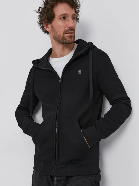 Zdjęcie produktu G-Star bluza rozpinana z kapturem męska z bawełną Premium core czarny